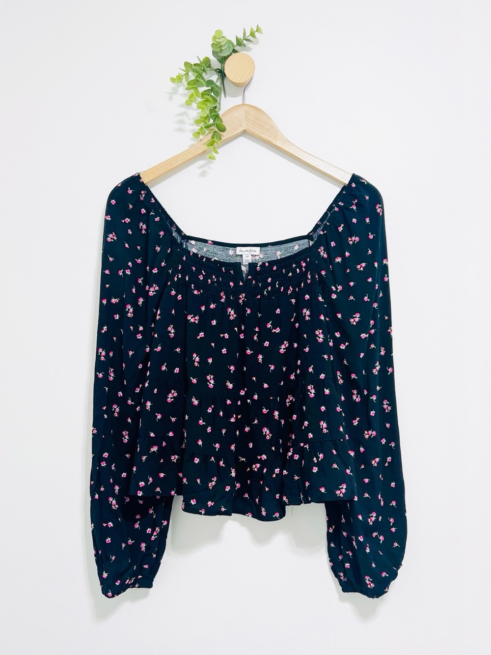 Love Fire Boho Black Dainty Floral Romantic Long Sleeve Blouse